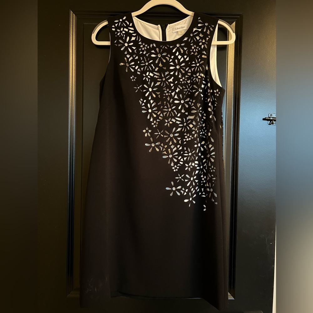 Calvin Klein Black Dress with Floral Cutouts - 10